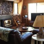 Cofy seating makes it difficult to stay awake in front of a log fire.  Fireplace is a wood burning insert into the original fire brick fireplace.  The insert  is very efficient.  It  has a two speed fan and heat exchanger which can really pump out the warmth.